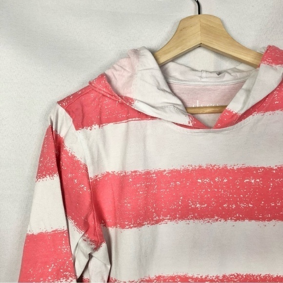 Denim&Co Pink & White Stripe Pullover Hoodie XS - Picture 2 of 2